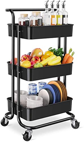 Storage Trolley Cart - 3 Tier Rolling Utility Organizer Rack, Craft Art Cart, Multi-Purpose Organizer Shelf, Tower Rack Serving Trolley for Offic