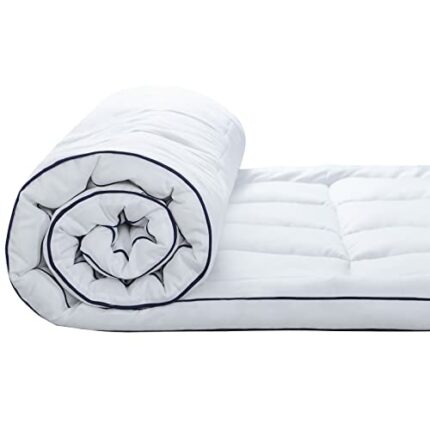 Aisbo Mattress Topper Double Bed - Soft Lightweight Double Bed Topper with Elastic Straps, Hotel Thin Quilted Double Mattress Topper Firm 5CM