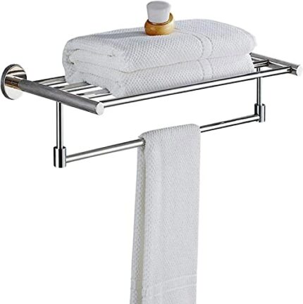 Towel Rail Towel Rack,304 Stainless Steel With Dual Row Towel Shelf For Bathroom,Wall-Mounted Storage Rail Holder Rack(60cm Long)