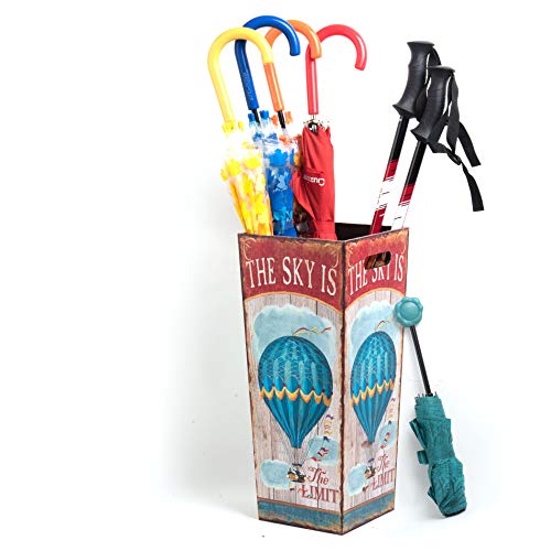 Rebecca Mobili Umbrella Rack Umbrella Holder Fabric Mdf White Red Vintage Style Entrance Home Office - 50 x 21 x 21 cm (H x W x D) - Art. RE4851