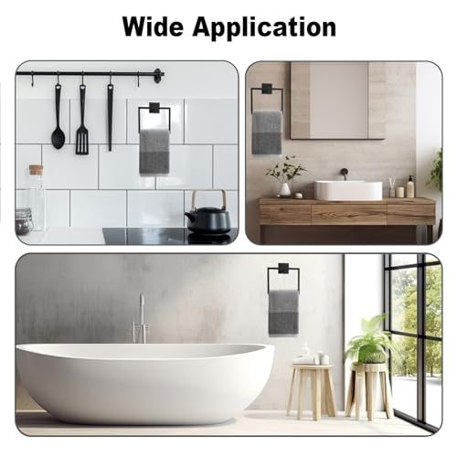 Orlif Matte Black Towel Holder SUS304 Stainless Steel Bathroom Hand Towel Rack, Square Towel Ring Wall-Mounted,Towel Hangers 2 Pack