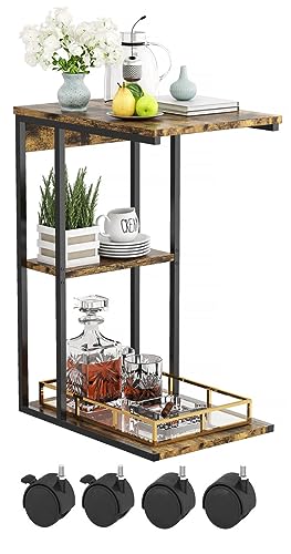 rattantree C Shaped Side Table,End Table with Wheels for Sofa and Bed,C Bedside Table with Storage,for Small Space, Living Room, Bedroom