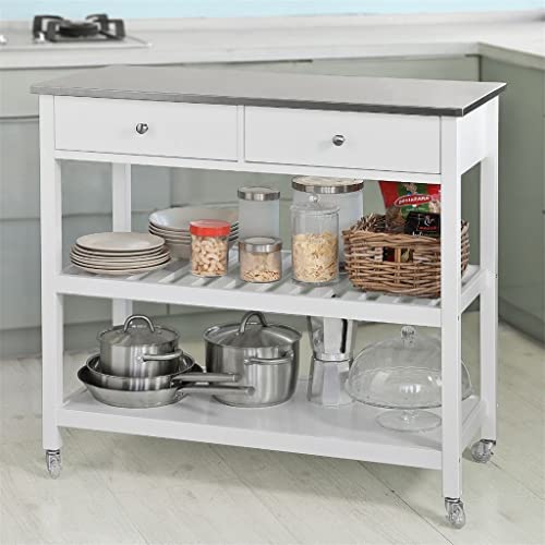 UXZDX Kitchen Storage Serving Trolley Cart With Stainless Steel Worktop Easy to Clean