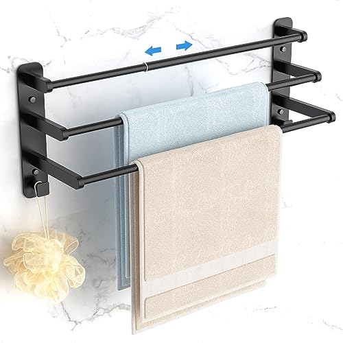 Otoomenz Towel Rail Wall Mounted 3-Tier Bath Towel Rack, 2 Installation Methods Adjustable 35.5-70cm Towel Holder, SUS 304 Stainless Steel Towel