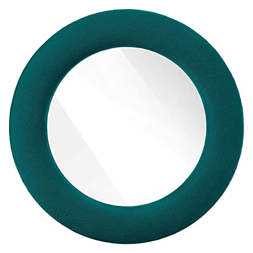 Navaris Round Wall Mirror with Velvet Frame 30 cm (11.8") - Wall-Mounted Circle Mirror to Hang in Bedroom Hall Living Room Study Office - Dark Gr