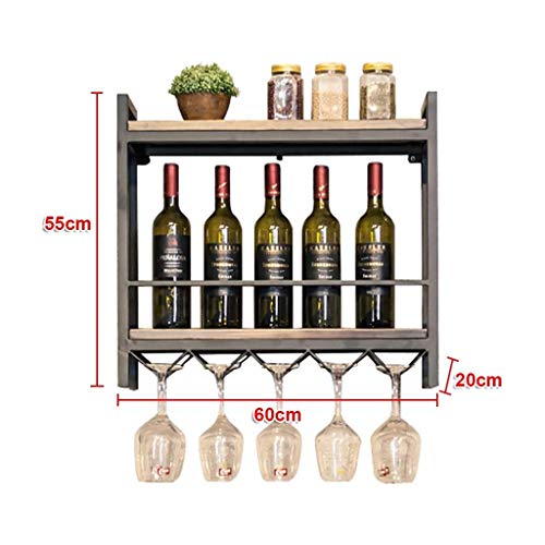 EYLINK Vintage Wine Racks Wall-Mounted, Kitchen Bar Unit Floating Shelves Rustic Wood Board Wine Bottle Holder Metal Iron Wine Glass Rack Goblet