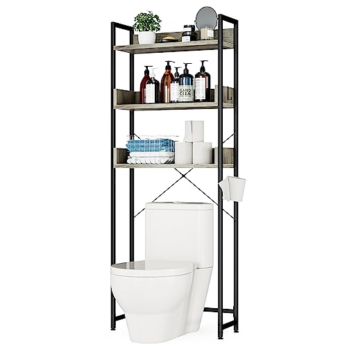 OTK Over-The-Toilet Storage, 3 Tier Bathroom Organizer Shelf, Freestanding Space Saver with Toilet Paper Holder, Multifunctional Over The Toilet