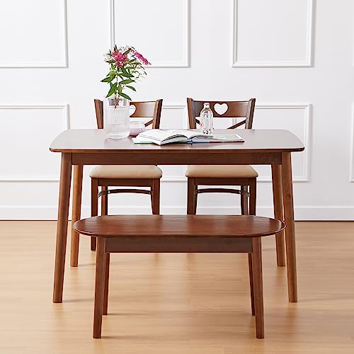Livinia Aslan 35" Malaysian Oak Round Wooden Dining Bench/Solid Wood Bedroom Entry Way Kitchen Corridor Bench (Walnut)