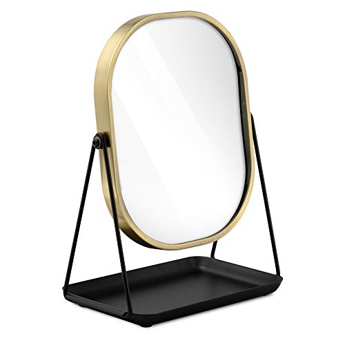 Navaris Magnifying Dressing Table Mirror - Double-Sided 1x/3x Magnification Makeup Mirror with Tray for Tabletop, Bathroom, Bedroom - Black and G
