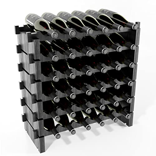 Beyond Your Thoughts Wine Rack Pine Wood 36 Bottle Capacity Stackable Storage Stand Display Shelves, Wobble-Free, Thicker Wood, Black (36 Bottle