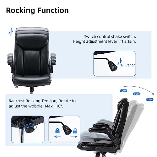 MZLEE Executive Office Chair, Ergonomic Computer Desk Chair PU Leather Swivel Work Chair with Flip-up Armrest, Adjustable Height, Comfy for Offic