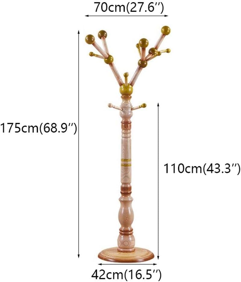KRHINO Clothes rack and hat rack Coat Rack Simple Coat Stand, Solid Wood Coat Rack Single Pole Coat Hat Stand Storage Rack With Multiple Hooks Su