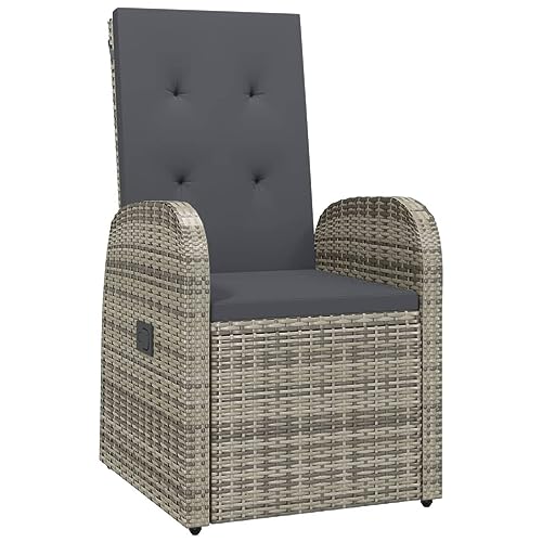 vidaXL Garden Dining Set 9 Piece Outdoor Dining Set Chair and Table Armchair Patio Dinner Table and Chair Grey Poly Rattan and Solid Wood Acacia