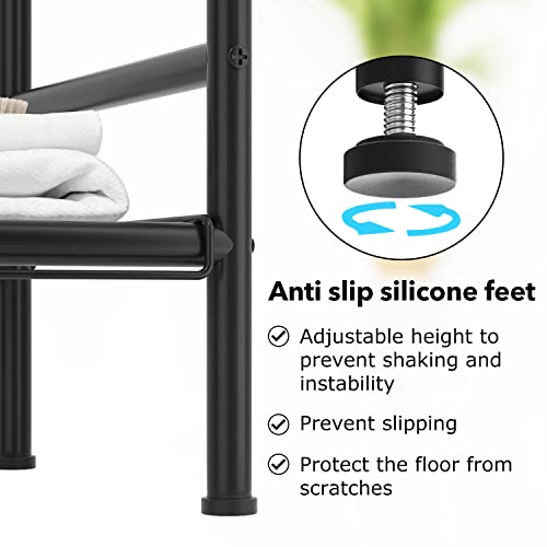 Pickpiff 3 Tier Towel Rail Rack Stand with Storage Platform, Free-standing Metal Towel Drying Shelf, Washcloths Holder, Bathroom Storage Organize