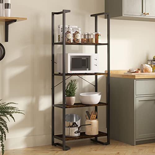 Novilla 4-Tier Large Storage Bookshelf for Living Room, Industrial Ladder Metal Frame Bookcase for Bedroom/Kitchen/Home Office, Adjustable table