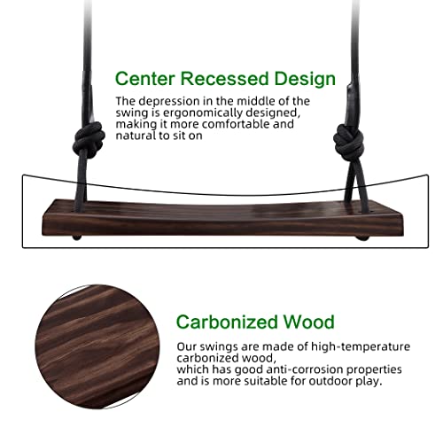 PELLOR Wood Tree Swing Seat with Tree Protector and Swing Hanging Kit Wooden Swing Set for Children Adult Kids in the Garden,Yard,Outdoor & Indoo