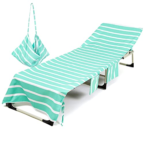 Morbuy Beach Chair Cover Towel, Solid color Striped Beach Towel Lounger Bags with Pockets Sunbed Towels Fitted Microfiber Sun Lounger Towels for