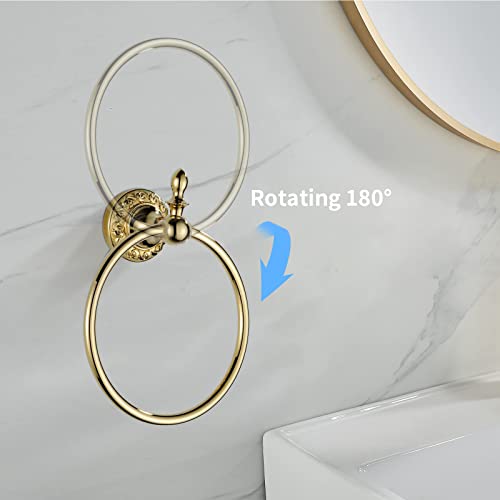 Leyden Polished Gold Towel Ring, Bathroom Hand Towel Holder Wall Mounted Gold Towel Rack Round