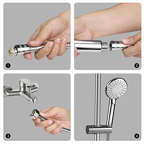 ASTOTSELL Shower Head Kit with Hose and Showerhead Holder Bracket, Fixed Handheld Shower Universal Fitting with Adjustable 5 Sprays Modes for Sli