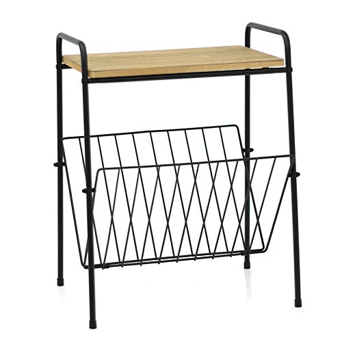 Carousel Home Gifts Wooden Top Magazine Rack Side Table | Living Room Side Tables Book Storage | Wire End Table Newspaper Rack