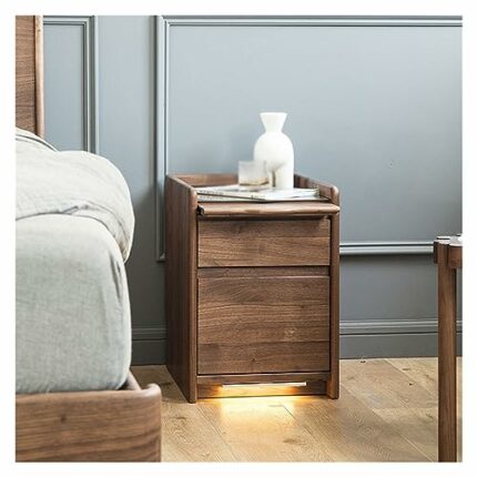 JJZXD Small Apartment Bedside Cabinet Black Walnut Nightstand Cherry Wood Bedroom