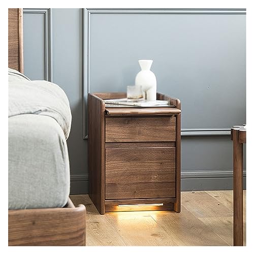JJZXD Small Apartment Bedside Cabinet Black Walnut Nightstand Cherry Wood Bedroom