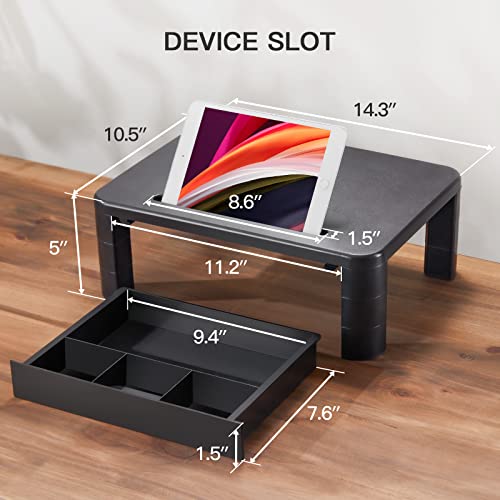 LORYERGO Monitor Stand, Laptop Stand for Desk, Height Adjustable w/Drawer, Computer Stand w/Cellphone Holder, Monitor Riser, Small Printer Stand,