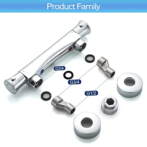 kisimixer Thermostatic Shower Mixer Bar Valve Top Outlet, Wall Mounted Shower Mixer Tap Modern, Outlet Up Bar Shower Valve with 3/4" BSP (26.4mm)