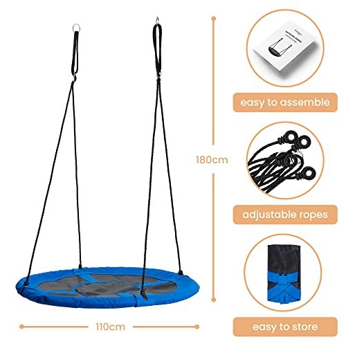 Large Nest Swing Seat Basket - Durable Frame with Rope Hanging Kit - 110cm, 180kg Capacity | Outdoor Kids Play Summer Garden Accessory