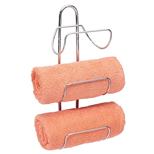 mDesign Wall Mounted Towel Storage Rack - Metal Towel Hanging Rail - Hanging Towel Holder for Bathroom - Silver