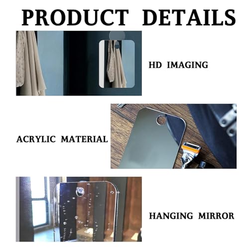 Luqune 2Pcs Fogless Shower Mirror for Men, Free Shaving Mirrors Shatterproof Portable Wall Hanging Shower Mirror for Shaving and Makeup Applicati