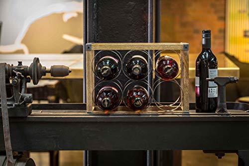 KitchenCraft Industrial Kitchen Vintage-Style 6-Bottle Metal / Wooden Wine Rack, 24.5 x 17.5 x 34 cm (9.5” x 7” x 13.5”)