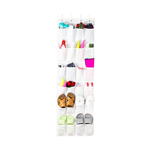 Colleer Shoe Organizer Over the Door 24 -Pocket Hanging Shoe Rack Door Shelf Hanger Holder Storage Bag (Black)