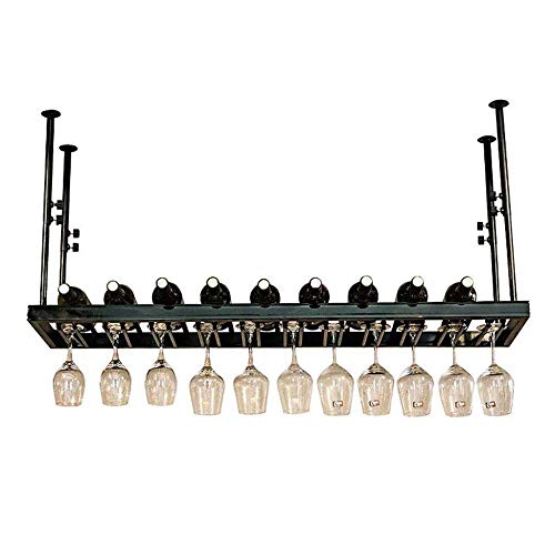 NEOCHY Wine Rack Modern Wall-Mounted Ceiling Installation Hanging Wine Bottle Rack Metal Wrought Iron High Cup Holder Height Adjustable Hanging S