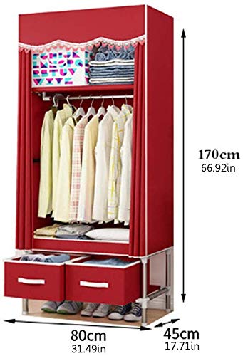 MU Assembled Wardrobe Portable, Small Wardrobe with 2 Drawers Closet Storage Bag 25Mm Steel Frame Non-Woven Bedroom Camping Wardrobe Closet,Pink