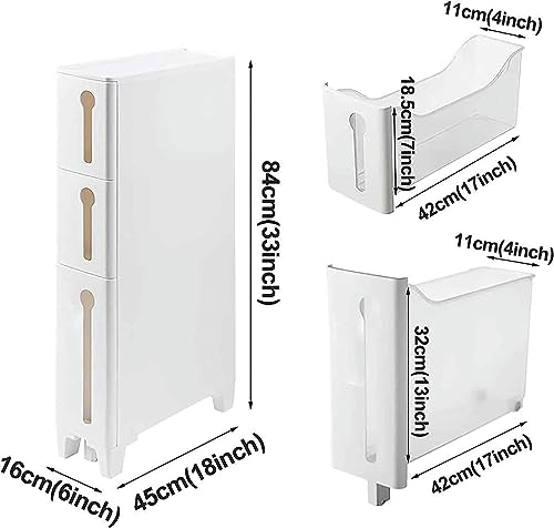 Freestanding Utility Storage Pantry Cabinet Cupboard for Small Spaces, (W) 6in Skinny Bathroom Storage Cabinet with Plastic Storage Drawers for L
