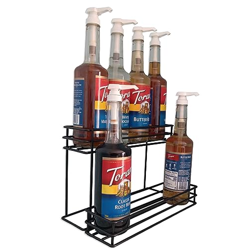 Metal Syrup Rack- Wine Rack- 8 Bottle Holder Storage Countertop Tabletop - Coffee Accessories Organizer- Syrup Stand Display for dressings, and C
