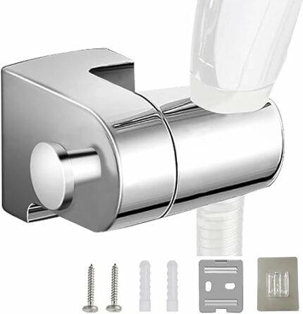 ANMEISH Shower Head Holder with Hook, All Metal Adjustable Shower Holder Bracket No Drilling, Universal Adhesive Shower Head Holder Wall Mounted