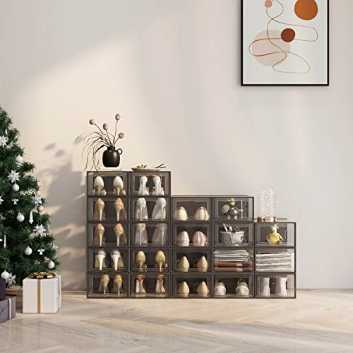 SEE SRPING XX-Large 12 Pack Shoe Storage Box, Clear Plastic Stackable Shoe Organizer for Closet, Shoe Rack Sneaker Containers Bins Holders Fit up