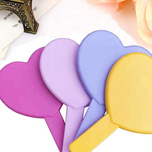 Lurrose 2pcs Handheld Mirror Small Heart Shaped Makeup Mirror Portable Plastic Travel Mirror for Women (Pink)