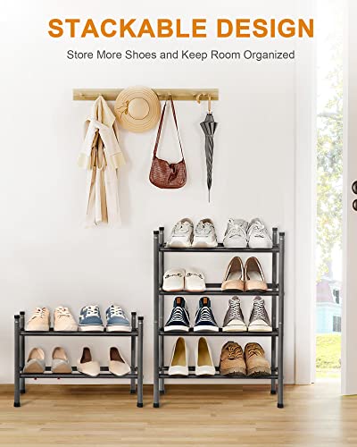 MULISOFT 2-Tier Expandable Shoe Rack, Stackable and Adjustable Shoe Rack Organizer, Sturdy and Durable Metal Shoe Storage Organizer, Vertical Sho