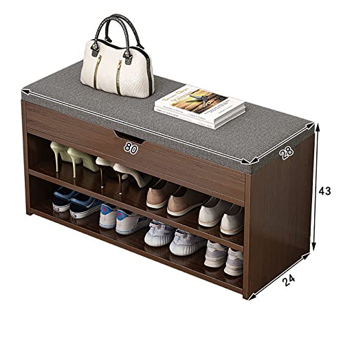 Shoe Storage Bench, Entryway Bench with Flip Top Storage Space And Padded Cushion, 2 Tier Wooden Shoe Storage Cabinet, Shoe Rack for Entryway Liv