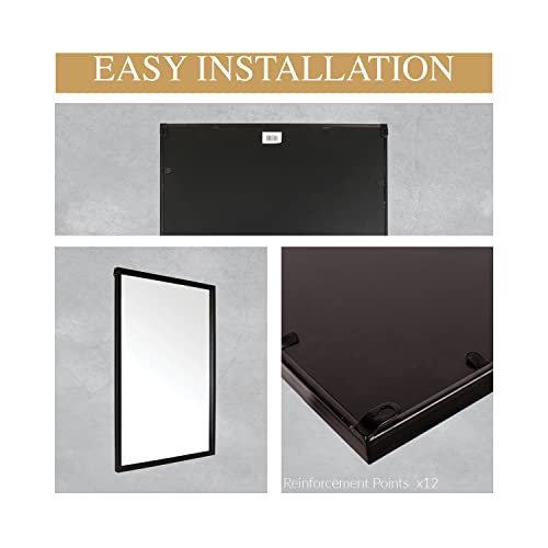 Mirrorize 89 X 61Cm Framed Plain Vanity Wall Mirror | Black Rectangle Hanging Modern Industrial Large Long Metal Frame Mirrors for Bathroom Entry