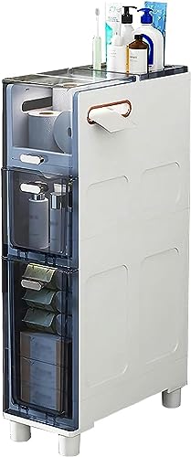 OPSREY Narrow Plastic Floor Bathroom Storage Cabinet Holder Organizer with Wheels, Multi-Purpose Storage Cabinet Unit for Living Room, Bedroom, K