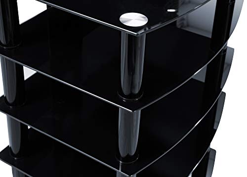 Homeology Galago 5-Shelf Premium Gloss Black Glass with Black Legs AV Rack