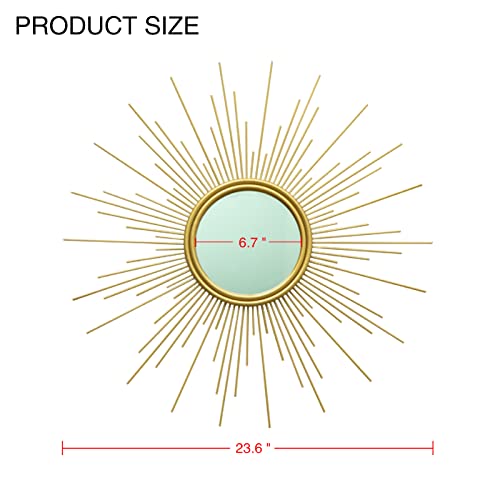 MAIKAILUN 24'' Gold Sunburst Wall Mirror Boho Home Decor Mordern Round Hanging Wall Art for Living Room/Bedroom/Bathroom/Entryway