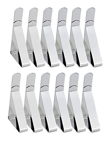 YMWALK Table Cloth Clips, 12 Pcs Adjustable Tablecloth Clips Stainless Steel Table Cover Clamps Table Cloth Holders for Home, Dining, Picnic, Par