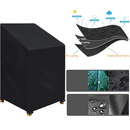 Garden Stacking Chair Cover, 2 Pack 210D Patio Waterproof Stacking Chair Cover Outdoor for Patio Stacking Chair Cover Waterproof, Windproof with