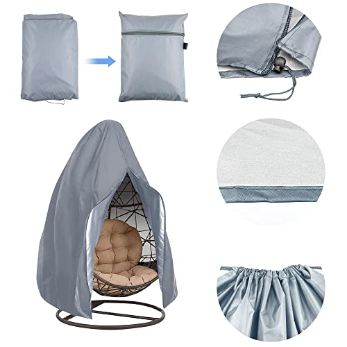 Patio Hanging Egg Chair Cover, Outdoor Waterproof Windproof Dustproof Egg Swing Chair Cover with Zipper and Drawstring 120D Oxford Veranda Garden
