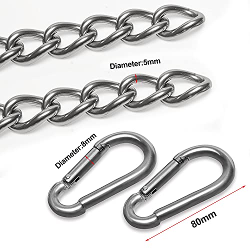 DISMBOON Hanging Chair Chain with Two Carabiners, 400KG Capacity Heavy Duty 304 Stainless Steel Extension Chain Kit for Swinging Chair Egg Chair